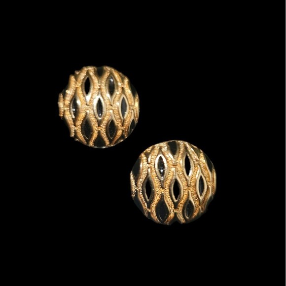 Vintage Black & Gold Lattice Print Post Earrings - Picture 1 of 3